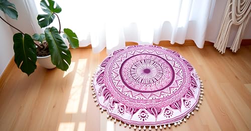 ICC Floor Pillows & Cushion Covers, Decorative Hippie Mandala Pouf Pillow Cover Bohemian Seating Meditation Cushion Cover, Large Boho Ottoman Case Pillowcase for Couch (Pink Trishol, 32" Round) - size: 32" x 32" (Pack of 1), style: Pink Trishol