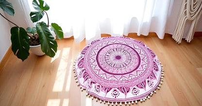 ICC Floor Pillows & Cushion Covers, Decorative Hippie Mandala Pouf Pillow Cover Bohemian Seating Meditation Cushion Cover, Large Boho Ottoman Case Pillowcase for Couch (Pink Trishol, 32" Round) - size: 32" x 32" (Pack of 1), style: Pink Trishol