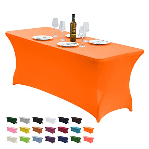 CWK 6FT Spandex Fitted Tablecloth,Rectangular Table Cover,Light Orange | Fits 72x30" rectangular folding tables.Wrinkle & stain resistant stretch fabric.Ideal for parties,weddings & vendor events - color: Light Orange, size: 72" x 30" (Rectangular)