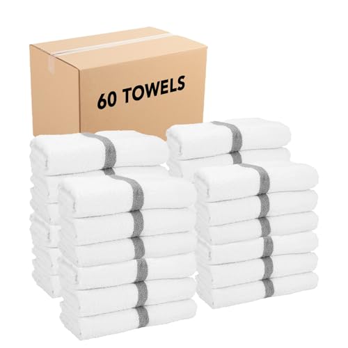 Arkwright White Bath Gym Towel - Case of 60 - Bulk 100% Cotton Soft Quick Dry Sweat Absorbent Hotel Quality Towels for Workout, Bathroom, Spa, Pool, 22 x 44 in, Grey - color: Grey, size: 22 x 44 in. (Bulk Case of 60)
