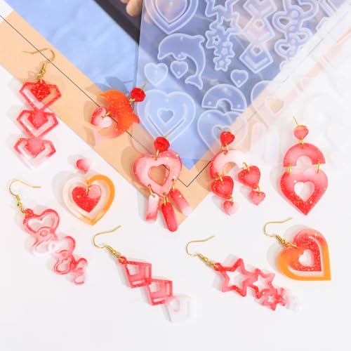 4 PCS Earring Resin Molds Multi Layer for DIY Pendant Keychain Earrings | Flexible, Easy to Release Resin Earrings Mold with 40 Earring Hooks