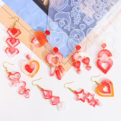 4 PCS Earring Resin Molds Multi Layer for DIY Pendant Keychain Earrings | Flexible, Easy to Release Resin Earrings Mold with 40 Earring Hooks