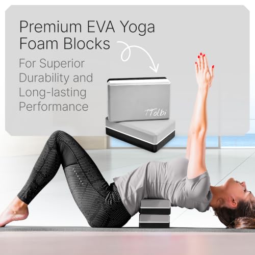 Yoga Blocks 2 Pack with Strap and Guide – Soft Non-Slip EVA Foam Blocks | High-Density Pilates Blocks for Home Workouts, Dance, Ballet, Gymnastics & Stretching Exercise, Dance Accessories and Gifts - color: Gray/Black - Stretch Band Black