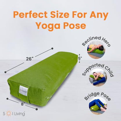 Pranayama Yoga Bolster Meditation Pillow - color: Green, size: Rectangular 26" x 8" x 5"