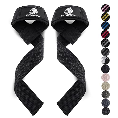 Fitgriff® Lifting Wrist Straps for Weightlifting, Gym, Deadlift, Workout (Made of Premium Cotton & Padded) - Men & Women - color: Black (Grip), size: Standard (above 6.3' Wrist)