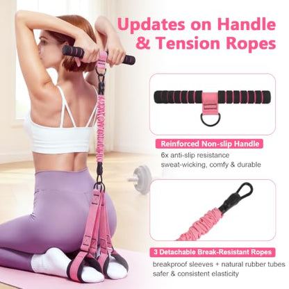 Pedal Resistance Band with Handle, Upgraded 6-Tube Exercise Bands - color: Upgraded Pink