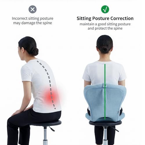 Seat Cushion with Backrest for Office Chair, Adjustable Back Support Cushion with Memory Foam, Folding Chair Cushion for Home Office, Floor Sitting, Gaming & Reading (Blue) - color: Blue