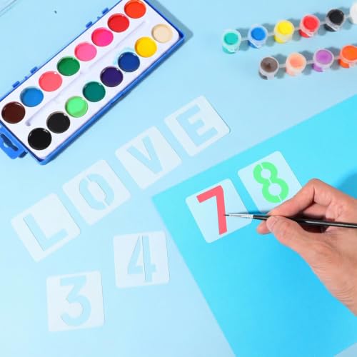 2 Inch Letter Stencils, 63Pcs Reusable Symbol Letter and Number Stencils | Plastic Alphabet Templates Interlocking Kit for Painting on Wood, Wall, Fabric, Rocks, Chalkboard, Sign & DIY Art Project