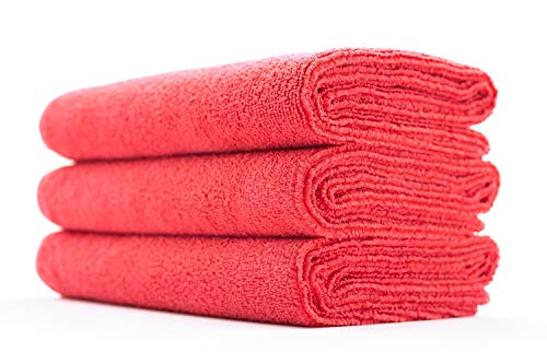 The Rag Company - Sport & Workout Towel - Gym, Exercise, Fitness, Spa, Ultra Soft, Super Absorbent, Fast Drying Premium Microfiber, 320gsm, 16in x 27in, Red (3-Pack) - color: Red