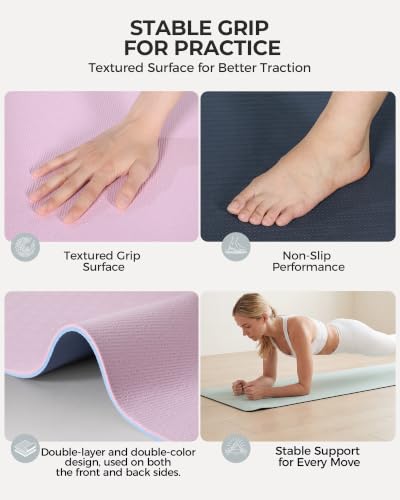 3 Pack Premium TPE Yoga Mats Non-slip, 1/4 Thick Double-sided 72"x26.8" Exercise & Fitness Mat with Carrying Strap, Odorless Cushioned Workout Mat for Yoga, Pilates, Home Gym & Meditation