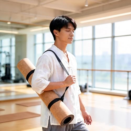 Cork Yoga Mat 4mm Thick Cushioning High Density Natural Rubber Pilates Exercise Pad with Carrying Strap 72 x 26 Inch for Home Gym
