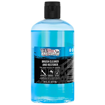 U.S. Art Supply Brush Cleaner and Restorer, 16 Ounce Bottle | Cleans Paint Brushes, Airbrushes, Art Tools - Cleaning Solution to Remove Dried On Acrylic, Oil and Water-Based Paint Colors - size: 16 Fl Oz (Pack of 1)