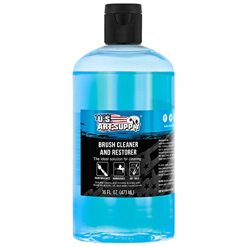 U.S. Art Supply Brush Cleaner and Restorer, 16 Ounce Bottle | Cleans Paint Brushes, Airbrushes, Art Tools - Cleaning Solution to Remove Dried On Acrylic, Oil and Water-Based Paint Colors - size: 16 Fl Oz (Pack of 1)