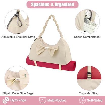 WOLT Gym Bag For Women, Yoga Mat Bag with Shoes Compartment, Wet Pocket and Water Bottle Pocket - color: Beige
