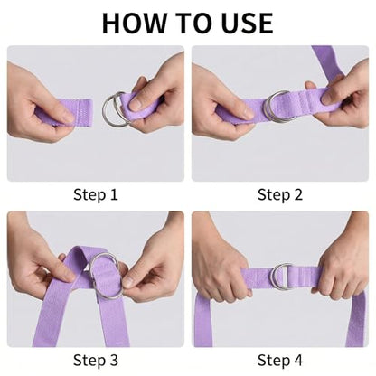 Yoga Straps For Stretching, 6ft Durable Cotton Stretching Bands with Adjustable Metal D-Ring Yoga Belt for Physical Therapy Pilates Flexibility Training and Daily Hamstring Stretch Strap