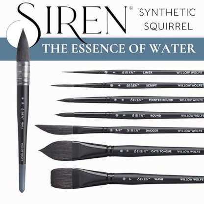 Willow Wolfe Siren Artist Watercolor Brush Set, Premium Blended Synthetic Black Squirrel Hair, Set of 4 Round Brushes (1100SET1)