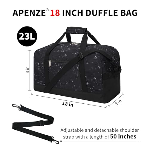 Apenze Small Gym Bag 18 inch Carry On Duffel Bag for Weekender Travel - Marble Black - color: Marble Black, size: 18inch
