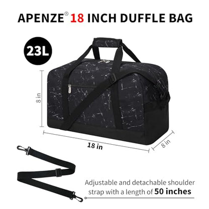 Apenze Small Gym Bag 18 inch Carry On Duffel Bag for Weekender Travel - Marble Black - color: Marble Black, size: 18inch