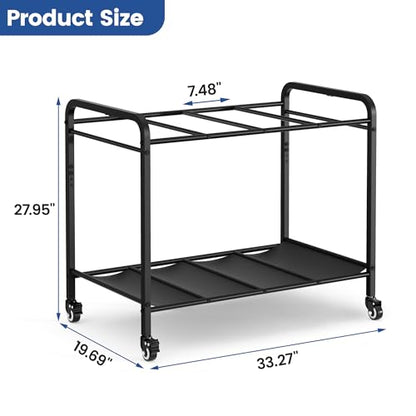 Heavy-Duty Rolling Yoga Mat Storage Cart, Holds 16+ Mats, Commercial-Grade Floor-Standing Metal Yoga Mat Rack for Gym,Fitness Classes, Yoga Studio & Home Gym, Black