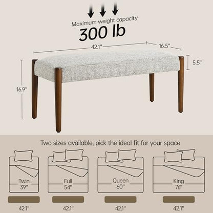 Usaint 42" End of Bed Bench with Wood Legs, Light Brown with Walnut Leg | Modern Upholstered Bedroom Bench with Rubberwood Legs, Entryway Bench with Cushion, Dining Bench for Living Room, Bedroom - color: Light Brown With Walnut Leg