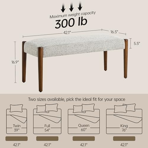 Usaint 42" End of Bed Bench with Wood Legs, Light Brown with Walnut Leg - color: Light Brown With Walnut Leg
