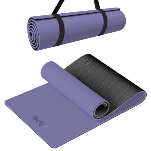 Non-slip TPE Yoga Mat for Women & Men,72"x24" Double-Sided Workout Mat for Home Gym Pilates Fitness,1/4 Inch Packable Lightweight Exercise Mat with Strap for Travel,Non Toxic Exercise Floor Mat - color: Purple & Black