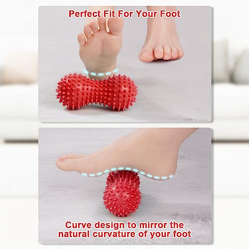 URAQT Spiky Massage Ball Set, 2 Pack Physical Therapy Massage Balls, Hard Lacrosse Ball & Spiky Massage Ball for Myofascial Release and Trigger Point Deep Tissue Massage (Red) - color: 2pcs-red