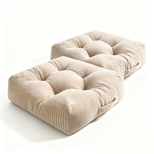 Square Floor Pillow, 6-Inch Thick Floor Cushion with PP Cotton Filling, Soft Corduroy Supportive Floor Seating for Living Room, Office, 22 x 22 Inches (Beige, 2 Pack) - color: Beige, size: 2 Pack