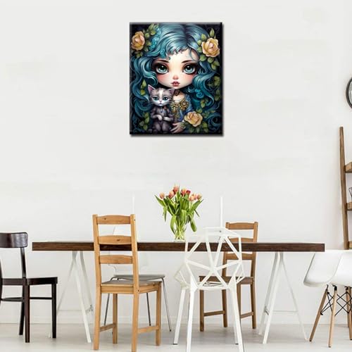 Girl with Flowers Head Art Paint by Numbers Kits with Brushes Cut Animal Cat Acrylic Oil Painting for Adults Kids Jungle Plants Pictures Craft 16''x20" inch Room Office Decor Boho Gift (Frameless) - color: Artwork-01, size: 16''Wx20'H(Without Frame)