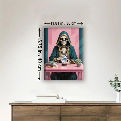 Aeontinity Skeleton Fortune Teller Gothic Framed Canvas DIY Paint by Numbers Kit Bar Cafe Cave Home Room Wall Bathroom Porch Patio Decor Gift, 16 x 12 Inch - color: SKELETON FORTUNE TELLER