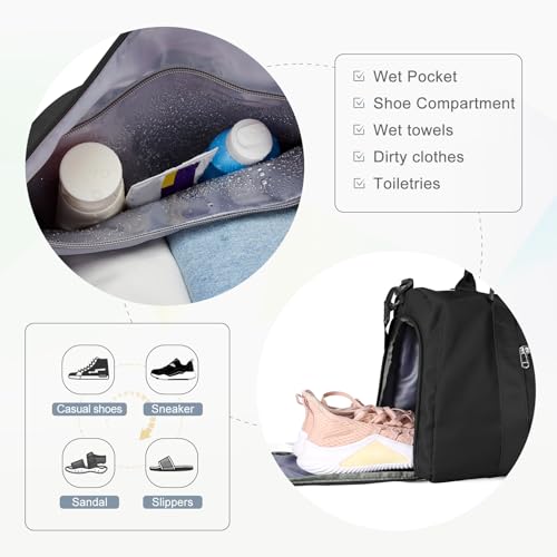 Gym Bag for Women Men with Shoes Compartment Sports Duffle Bag Personal item travel Duffel Bags Small Carry on Weekender Overnight Tote Bags Workout Dance Bags Hospital Holdalls Black - color: A2-Black