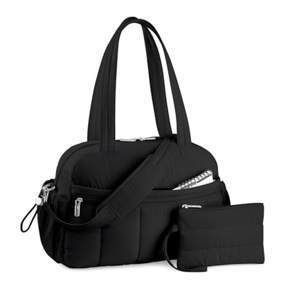 TOPDesign Travel Duffel Bag for Women, Puffer Gym Bag Sports Tote with Wet Pocket, Carry On Weekender with Luggage Sleeve (Black) - color: Black