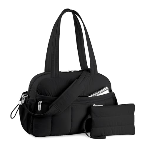 TOPDesign Travel Duffel Bag for Women, Puffer Gym Bag Sports Tote with Wet Pocket, Carry On Weekender with Luggage Sleeve (Black) - color: Black