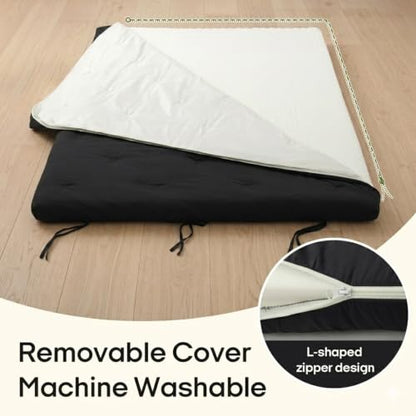 Syrinx Water Resistant Japanese Floor Mattress Futon, Full Size 75"x54" - color: Black, size: Full(75"L x 54"W x 4"Th)