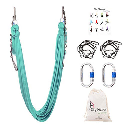 5.5 Yards Aerial Silks Yoga Swing Set - Aerial Yoga Hammock Kit Anti-Gravity Flying for Fitness, Low/Non Stretch Nylon Tricot Fabric Hardware Included for Dance - color: TURQUOISE