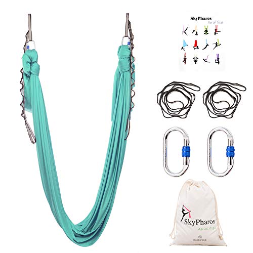 5.5 Yards Aerial Silks Yoga Swing Set - Aerial Yoga Hammock Kit Anti-Gravity Flying for Fitness, Low/Non Stretch Nylon Tricot Fabric Hardware Included for Dance - color: TURQUOISE