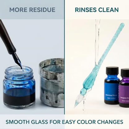 Peacock Blue Glass Dip Pen Vintage Glass Dip Dipping Pen Filling Ink Signature Calligraphy Fountain Pens Art Painting Writing Supplies Drawing Pens Drawing Media,1 Pc