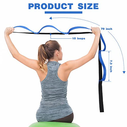 Leyndo 2 Pcs Stretching Strap with 10 Loops -yoga Strap for Physical Therapy, Non-elastic Exercise Straps for Home Workout, Pilates, Exercise, Dance, Gymnastics