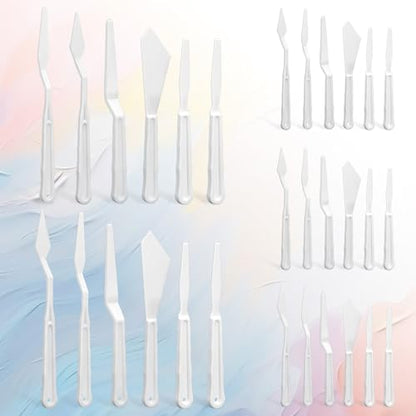 30 Pcs Paint Spatula Tools Plastic Painting Palette Knives White Art Artist Knife Tools Thin and Flexible Art Pallet Knife Palette Knife Set for Oil Acrylic Painting Color Mixing