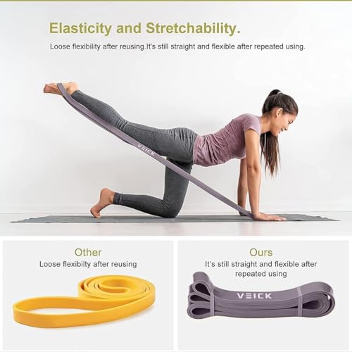 VEICK Pull Up Assist Resistance Bands for Home Gym | 100% Natural Latex, Non Slip Leather Texture, Space Saving, Full Body Training for Men Women - color: Green/Purple Set of 4