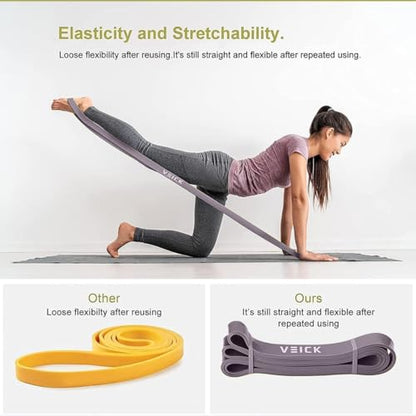VEICK Pull Up Assist Resistance Bands for Home Gym | 100% Natural Latex, Non Slip Leather Texture, Space Saving, Full Body Training for Men Women - color: Green/Purple Set of 4