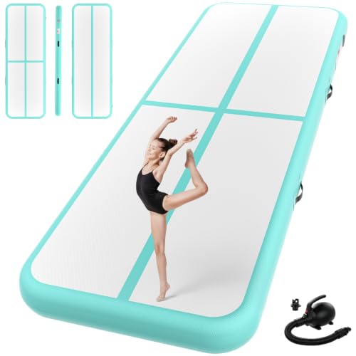 Inflatable Gymnastics Mat Air Tumble Track Tumbling Mats with Pump - color: Mint Green, size: 10ft*3.3ft*4inch(3m*1m*10cm)