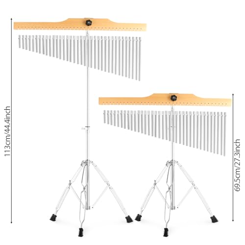 EASTROCK 36 Note Chimes Single-row Bar Chime Height-Adjustable Stand Silver - color: 36note Silver