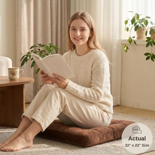 Floor Pillow for Adults, Velvet Floor Cushion, 22 x 22 Inch, Brown - color: Brown, size: 1pack