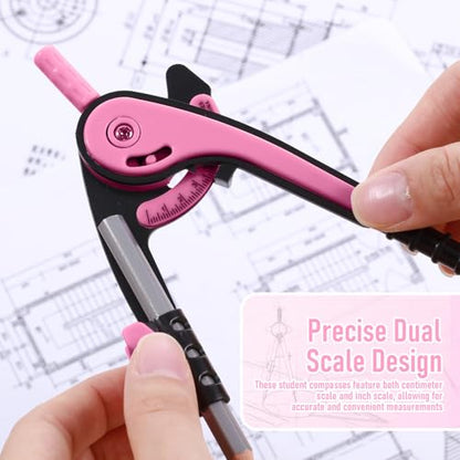 EBOOT Student Geometry Math Set, Drawing Compass and 6 Inch Clear Swing Arm Protractors 180 Degree Math Protractor(Pink) - color: Pink
