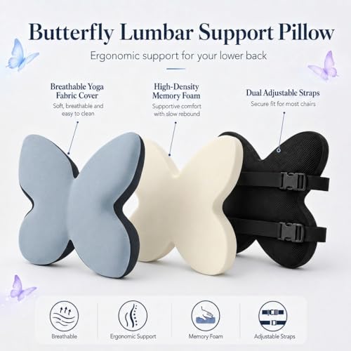 Butterfly Lumbar Support Pillow for Car and Chair, Gray - color: Gray-1