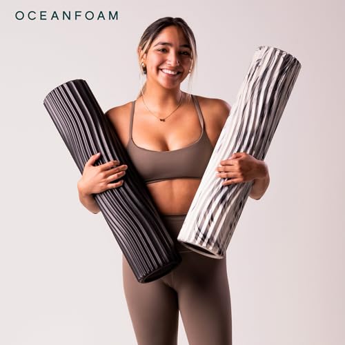 Oceanfoam Tsunami Roller (Black Marbled) - Extra-Large, 26" x 5.9" - Soft, Textured Foam Roller for Physical Therapy, Back Pain, Exercise & Stretching - Wave Textured - Yoga, Athletics, & Wellness - color: Black Marbled