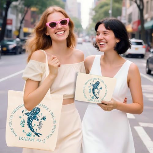 Whale Shark Makeup Bag Canvas Tote Bag Gifts for Women Friend Birthday Beach Shopping Appreciation Christmas - color: Isaiah 383