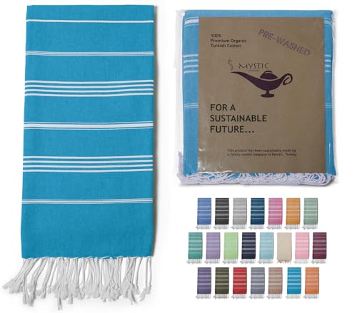Turkish Beach Towel 100% Organic Cotton Extra Large Oversized (39 x 71 Inches) Quick Dry Sand Free Light Weight Prewashed for Bath Beach Gym Yoga Travel Towel Blanket (Turquoise) - color: Turquoise