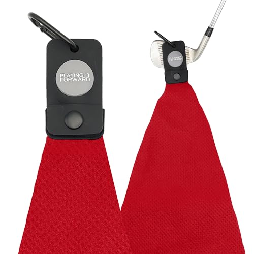 Magnetic Golf Towels for Golf Bags with Clip & Ultra Strong Magnet - Waffle Weave Microfiber Towel for Secure Hold on Bags & Carts - Ideal Club Cleaner & Accessories - Red - color: Red